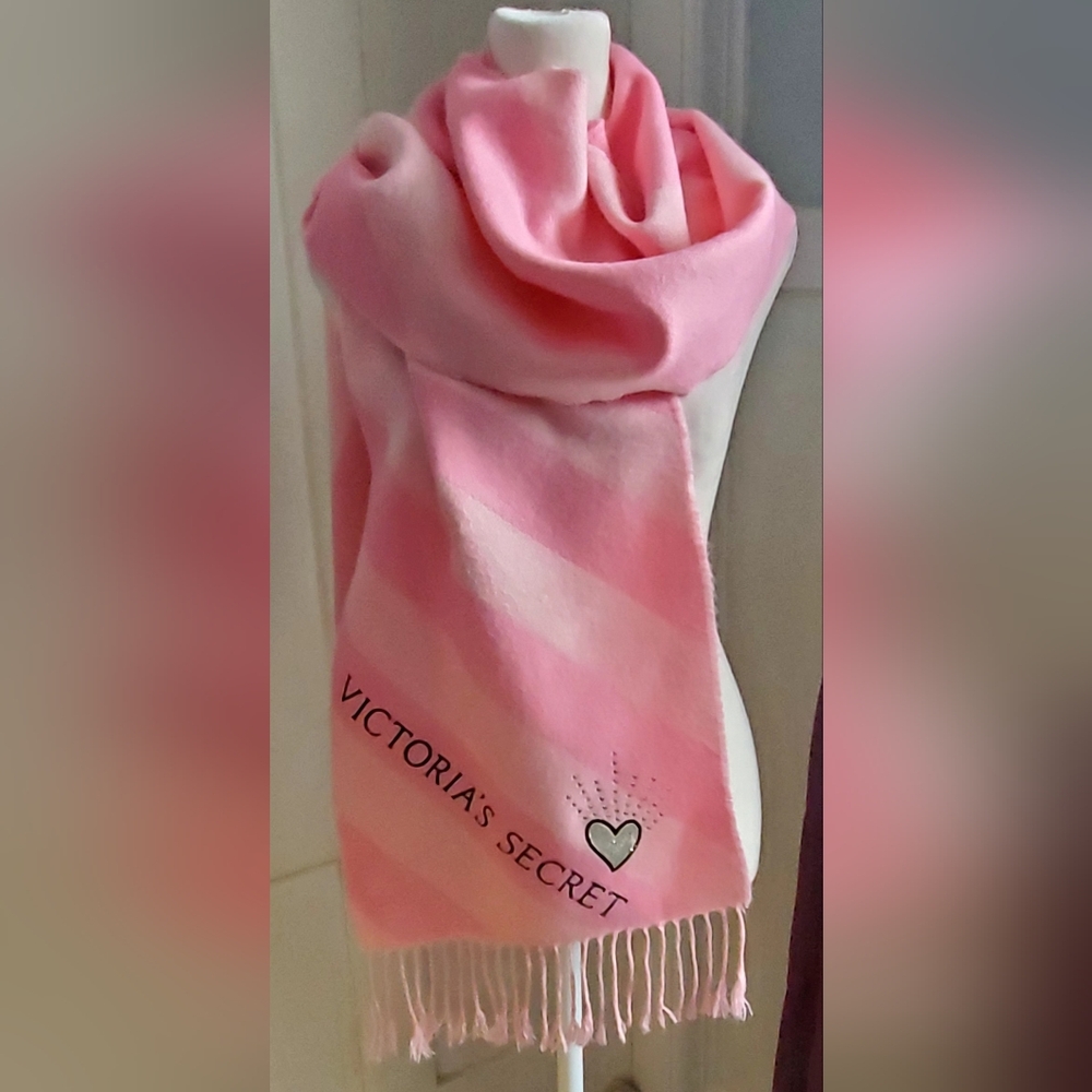 Victoria's Secret Pink Scarf with Beaded Sparkle Heart Accent